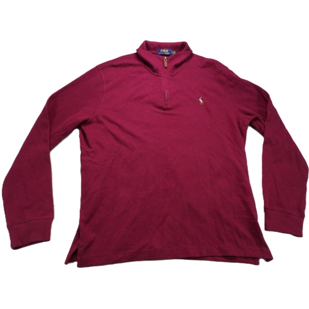 Polo Ralph Lauren Estate Rib Quarter Zip Men L Burgundy Cotton Flesh Pony Golf‎
